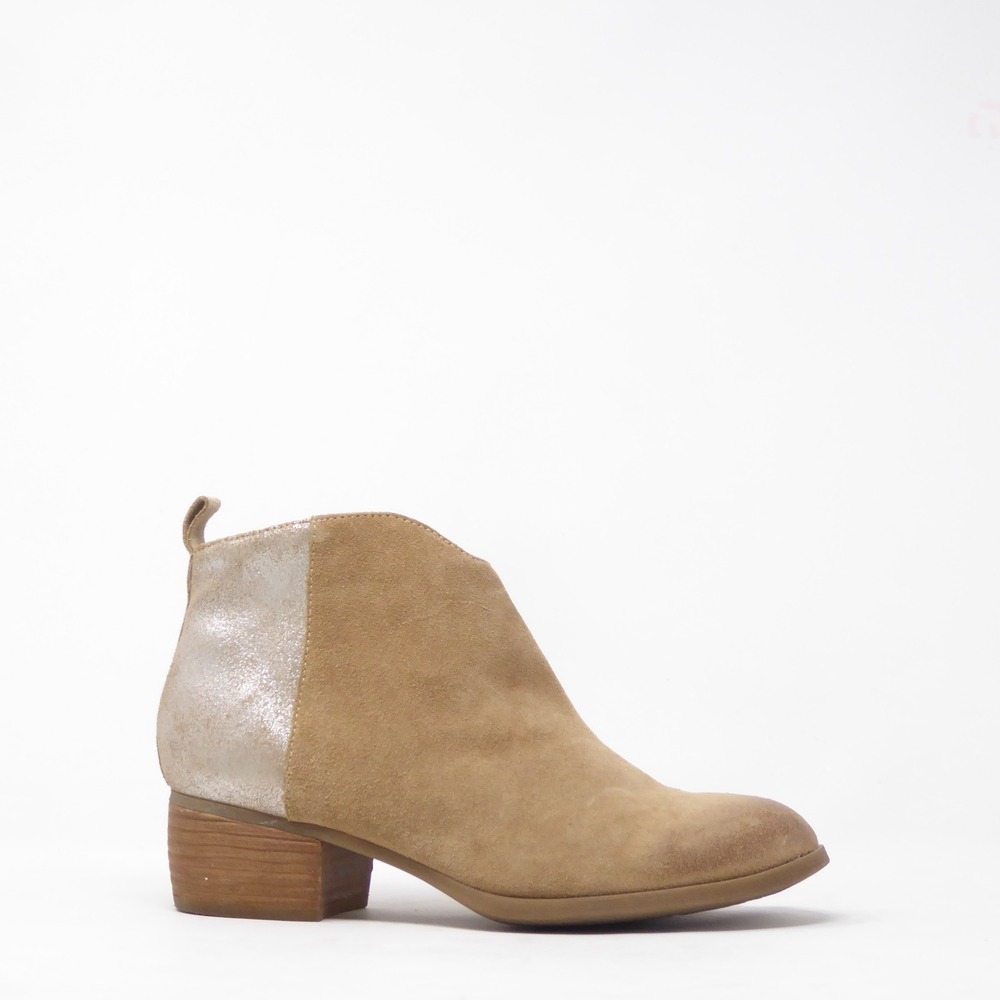 Sofft Coleta Womens Ankle Boots Tan Suede Metallic Heel Zip 7M